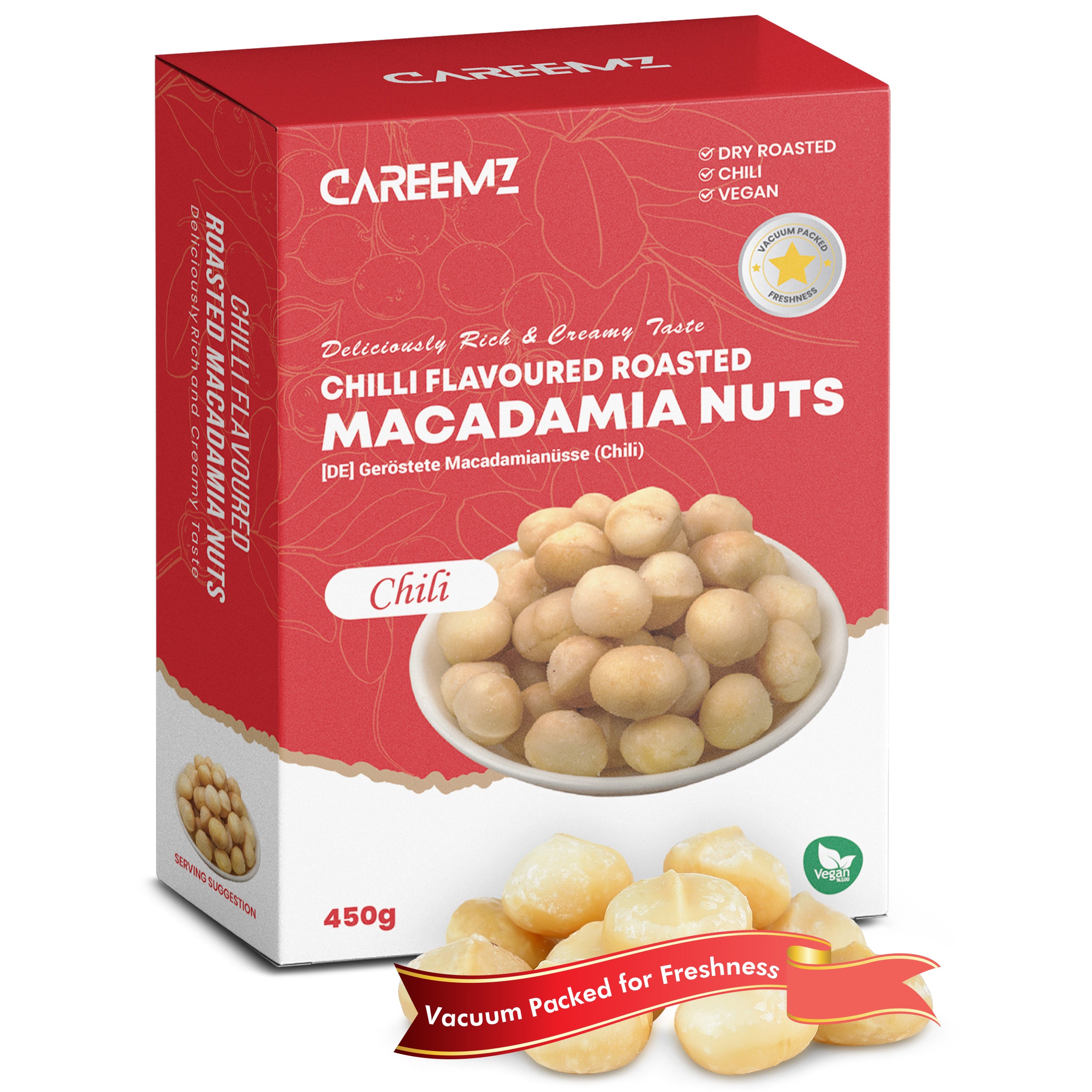 Noix de macadamia aromatisées au piment rôti CAREEMZ