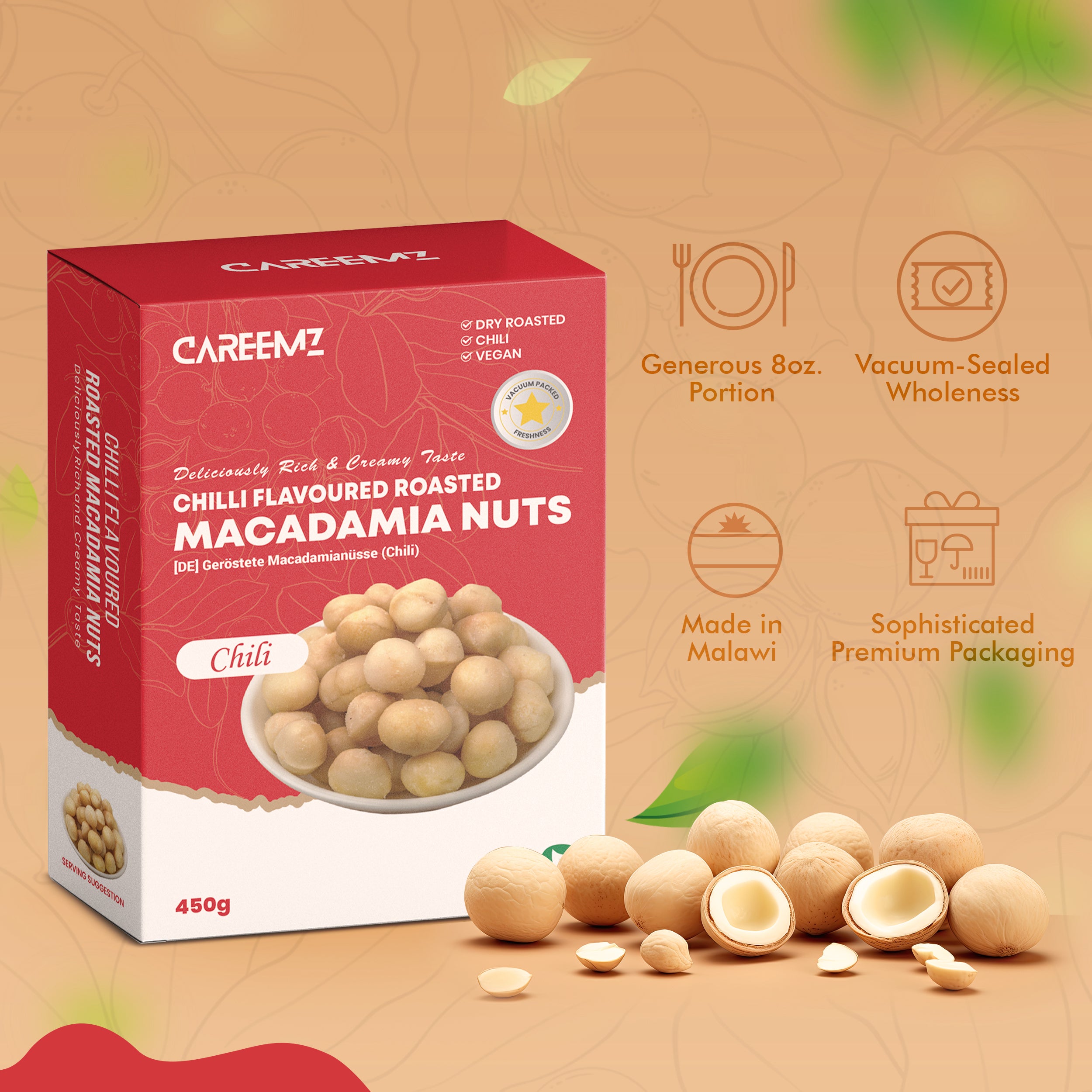 CAREEMZ Roasted Chilli Flavoured Macadamia Nuts