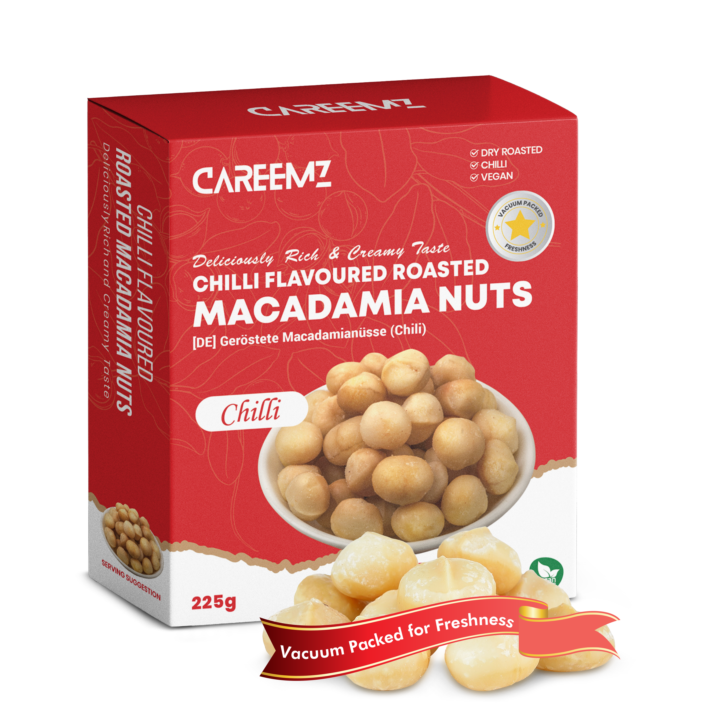 Noix de macadamia aromatisées au piment rôti CAREEMZ