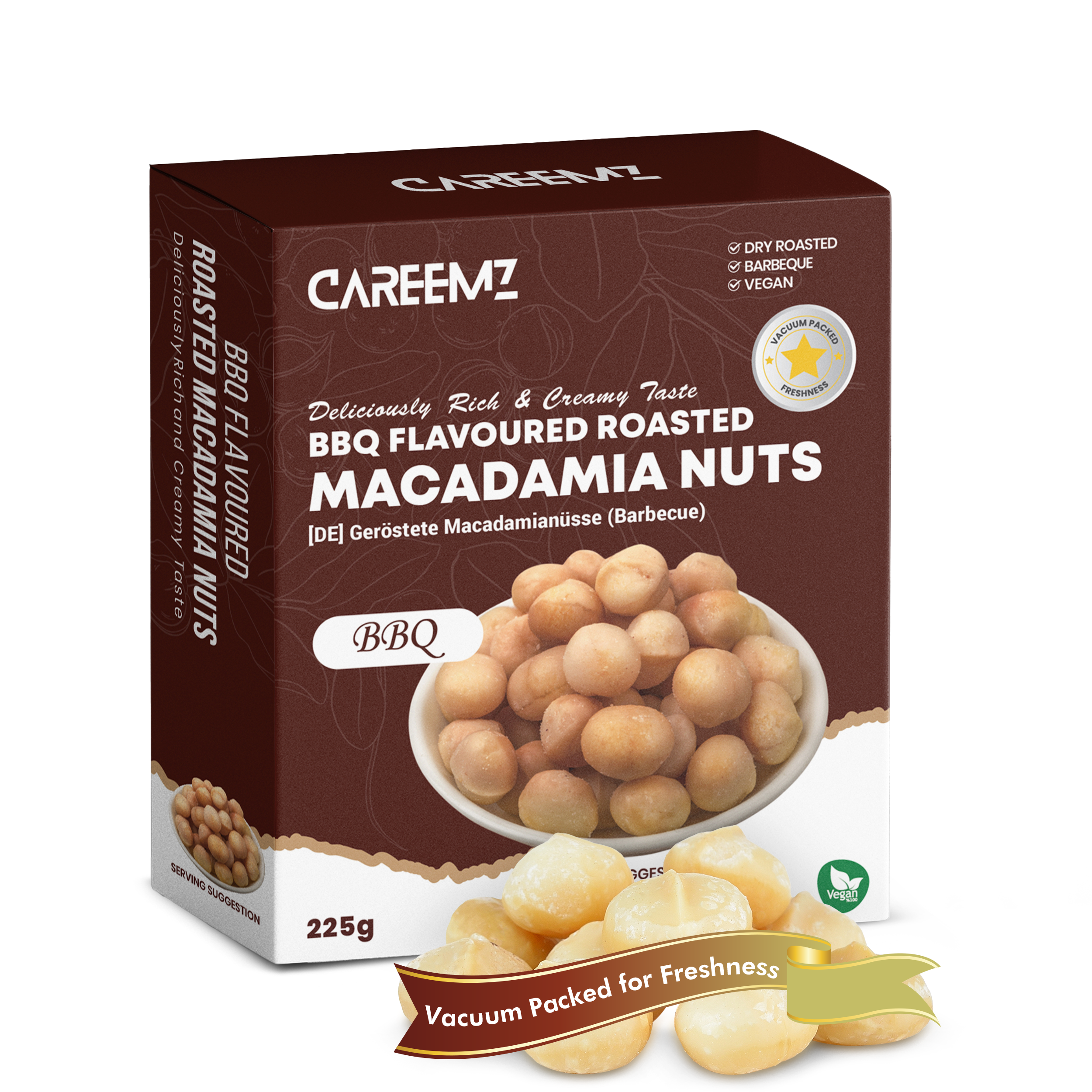 Noix de macadamia aromatisées au barbecue (BBQ) CAREEMZ