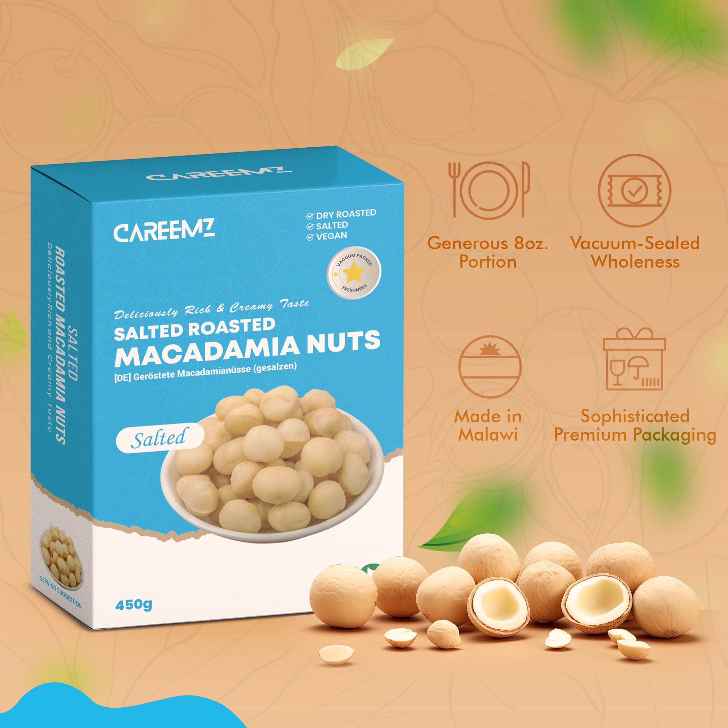 CAREEMZ Roasted Salted Macadamia Nuts