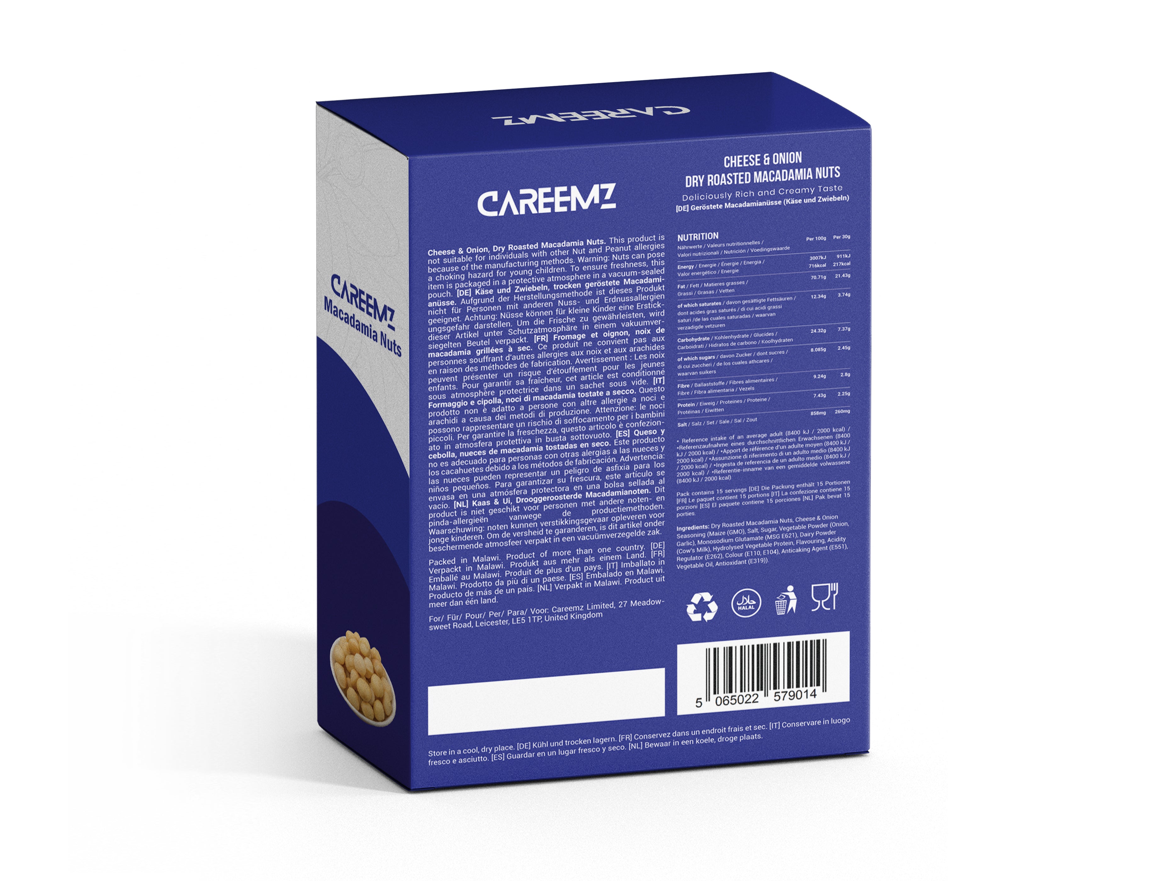 CAREEMZ Cheese & Onion Flavoured Roasted Macadamia Nuts, 450g Pack Size, Vacuum Sealed for Freshness