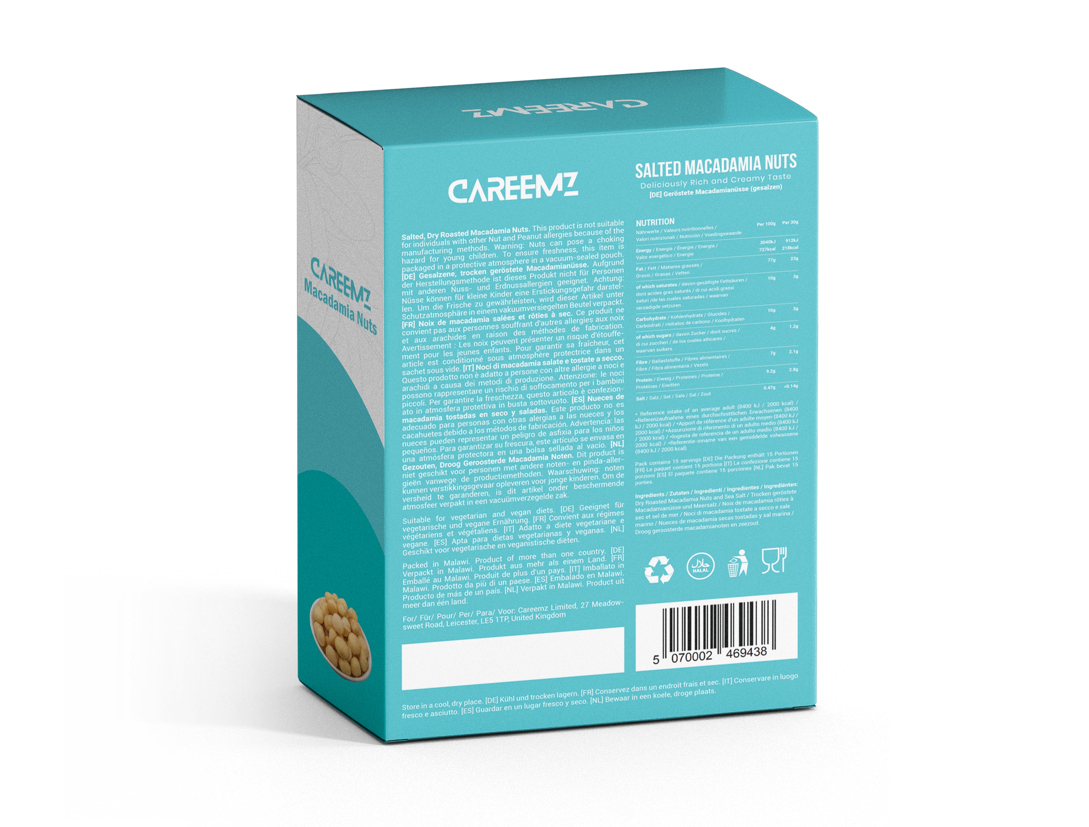 CAREEMZ Salted Roasted Macadamia Nuts, 450g Pack Size, Vacuum Sealed for Freshness