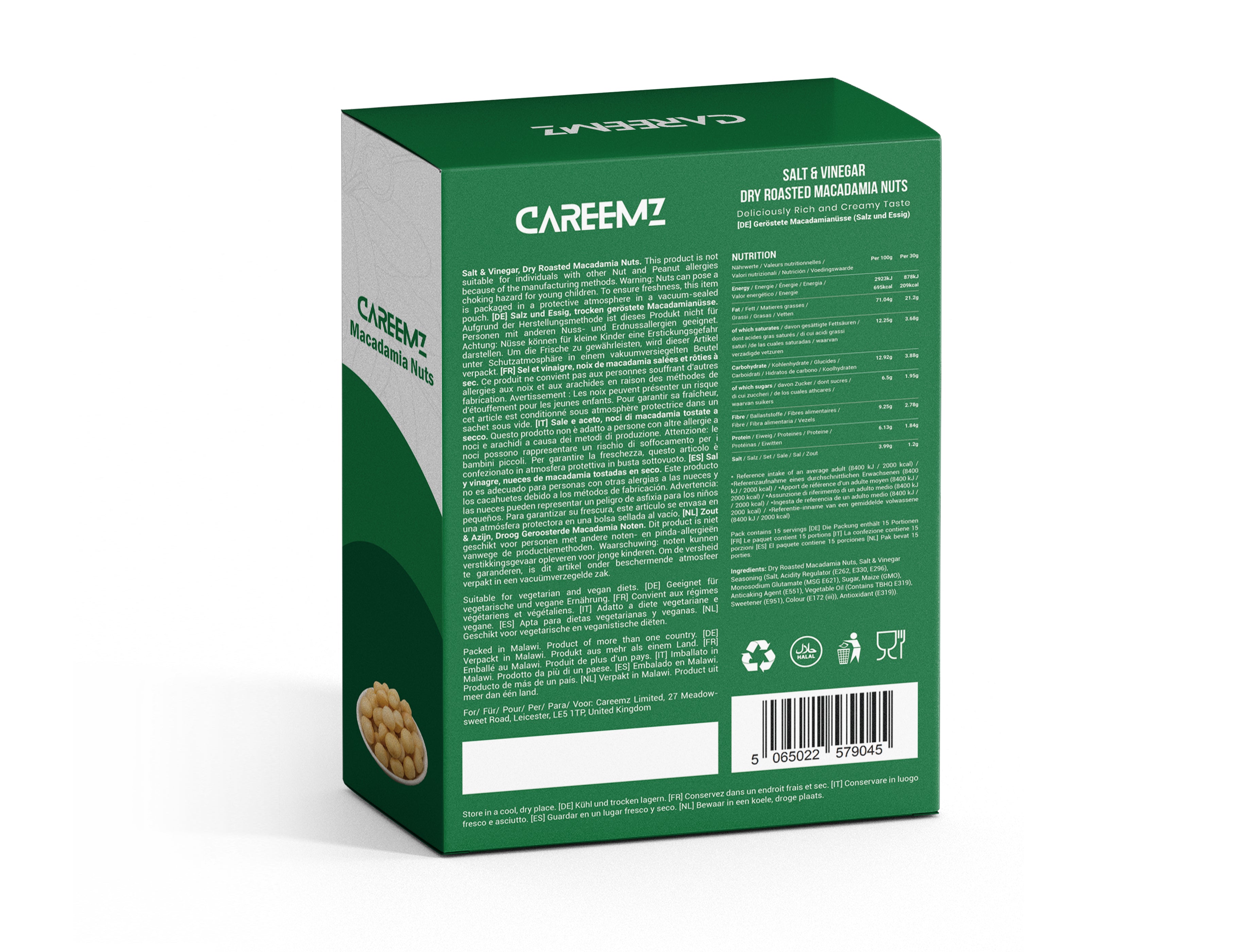CAREEMZ Salt & Vinegar Flavoured Roasted Macadamia Nuts, 450g Pack Size, Vacuum Sealed for Freshness (Copy)