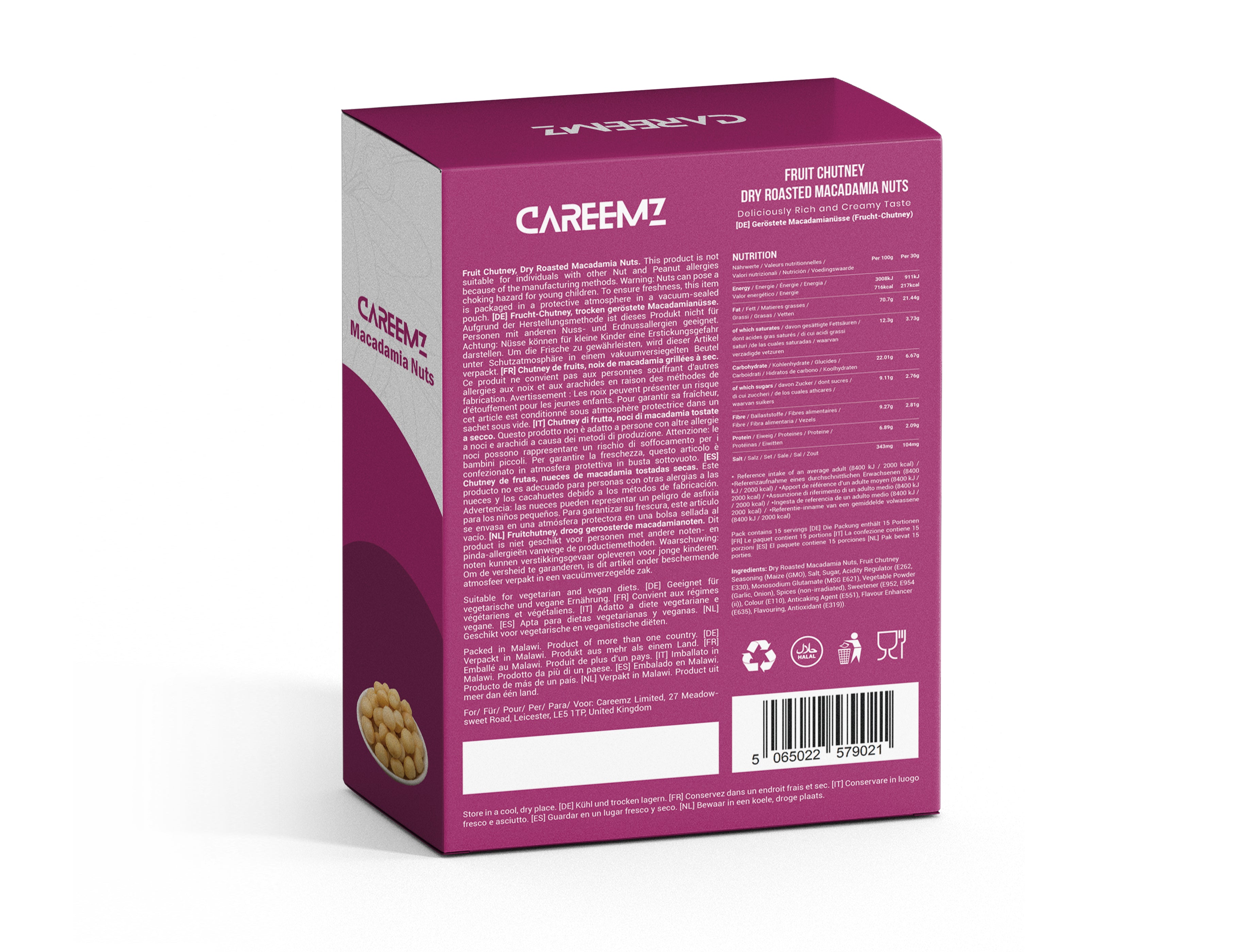CAREEMZ Fruit Chutney Flavoured Roasted Macadamia Nuts, 450g Pack Size, Vacuum Sealed for Freshness