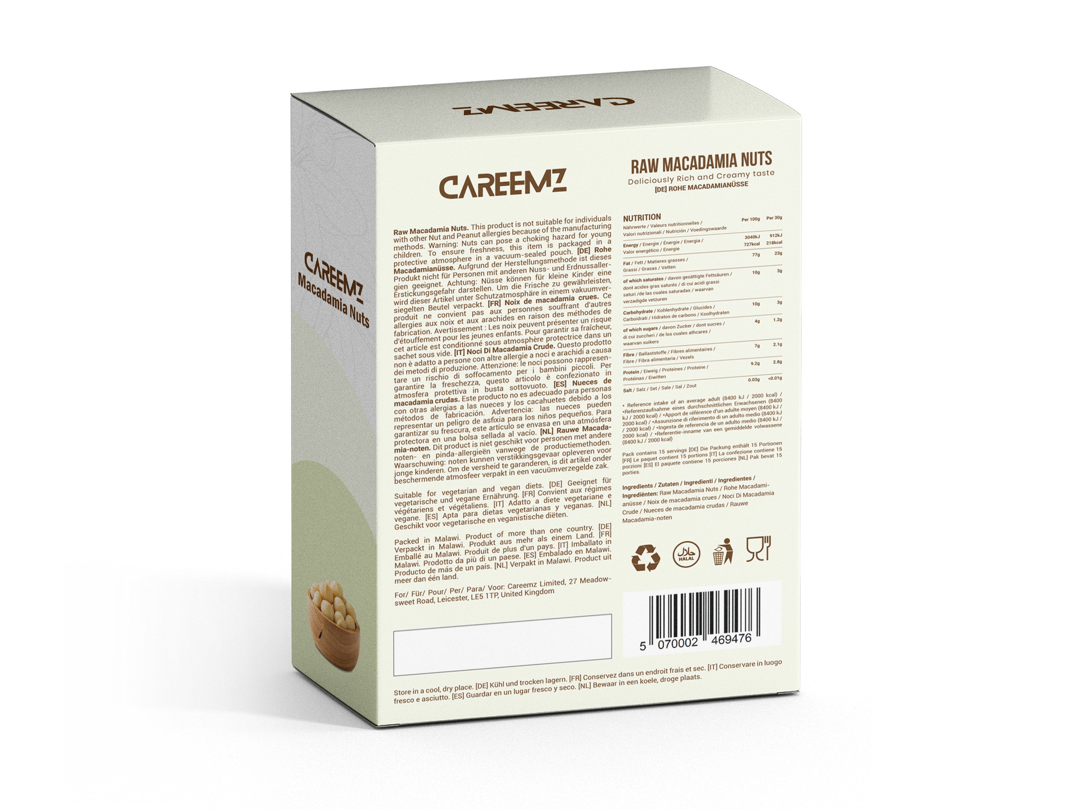 CAREEMZ Raw Macadamia Nuts, 450g Pack Size, Vacuum Sealed for Freshness